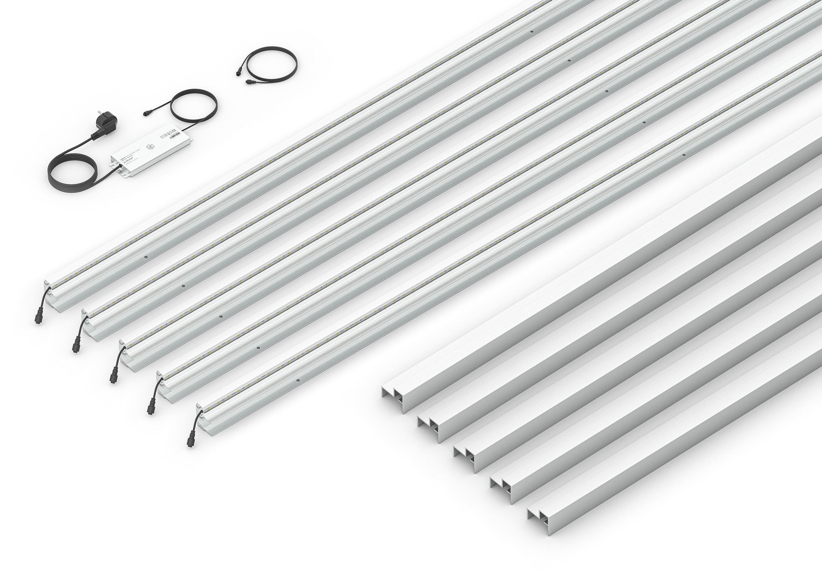 LED Prestige Leuchtleisten Starter-Set 5x 173,3 cm — silber für Holzzaun
