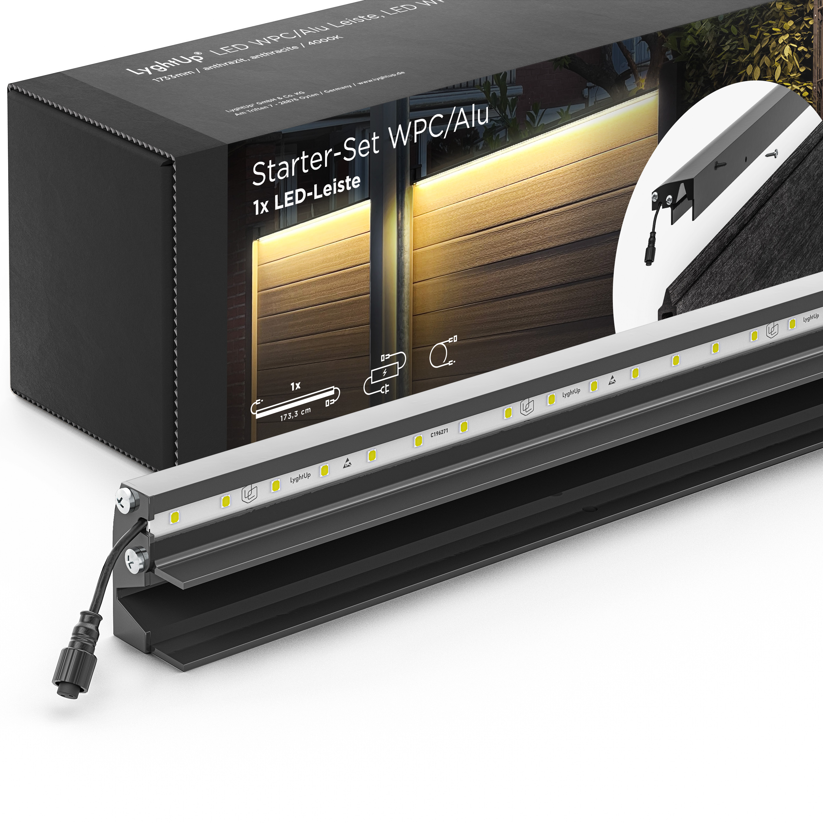 LED Prestige Leuchtleisten Starter-Set 1x 173,3 cm — anthrazit für WPC/Alu