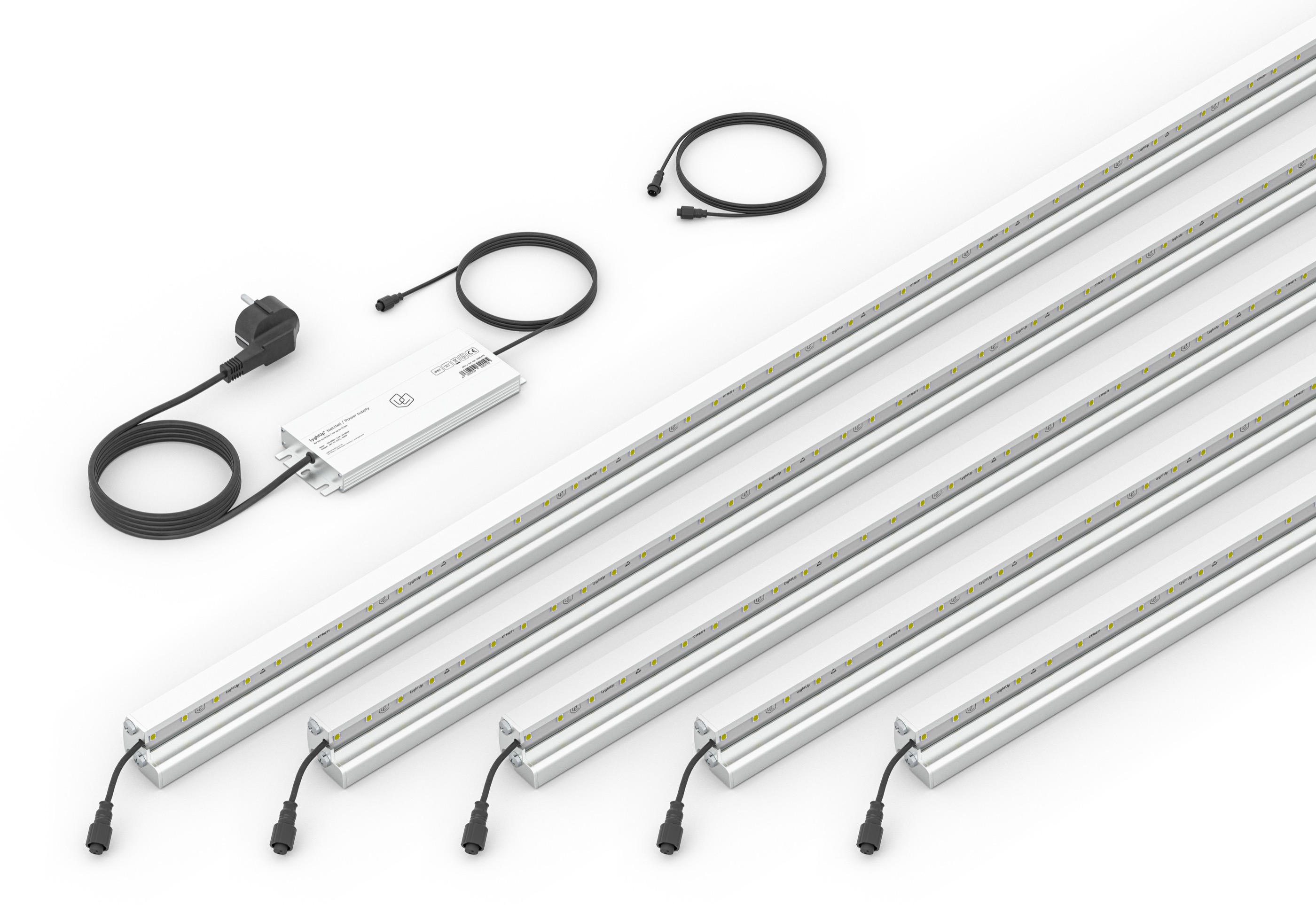 LED Prestige Leuchtleisten Starter-Set 5x 196 cm — silber für Stabmatte/Gabione